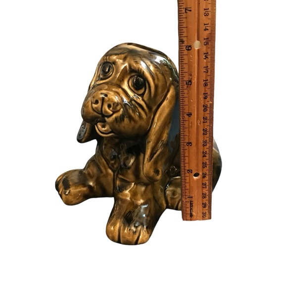 Ceramic Sitting Hound Dog Puppy Planter 6"x8" Brown Vintage Kitschy Big Eyes - Picture 11 of 13